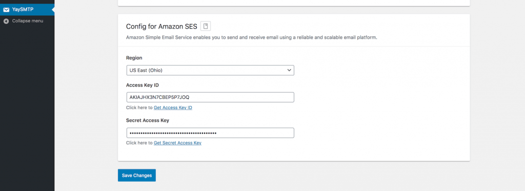 Config for Amazon SES in WP Mail SMTP