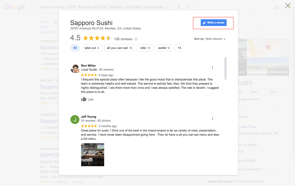 Google link to show business reviews