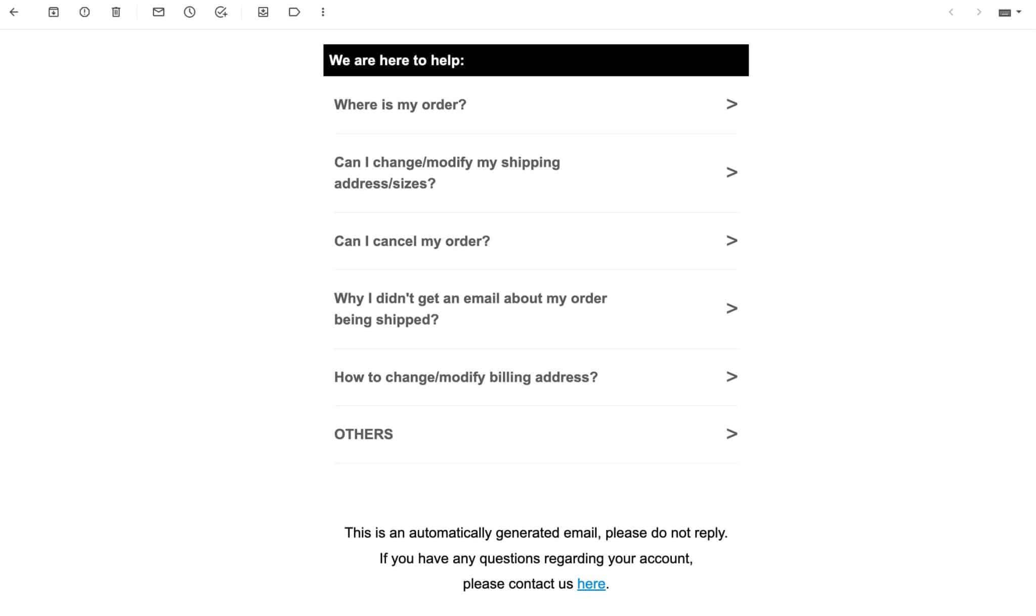 Order Confirmation email section 3