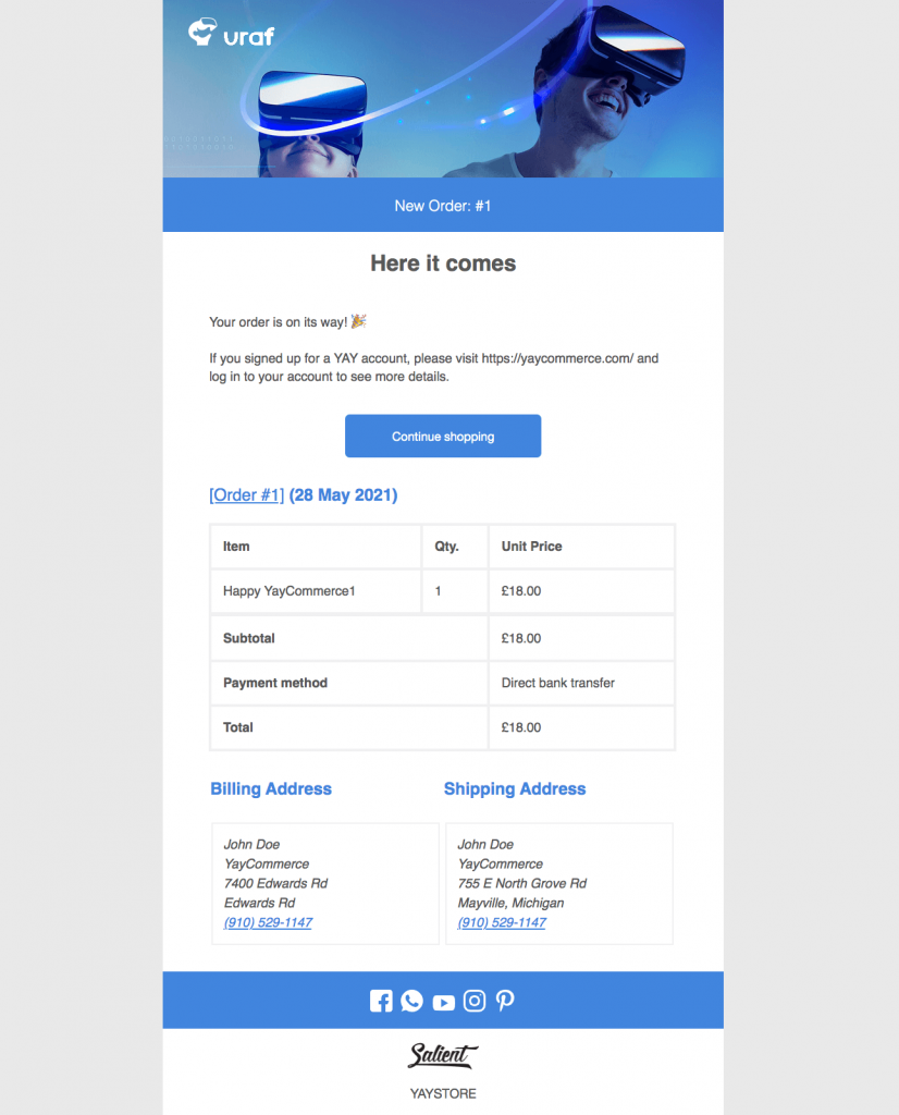 A WooCommerce email template sample