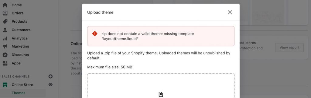 Shopify theme upload error - zip does not contain a valid theme