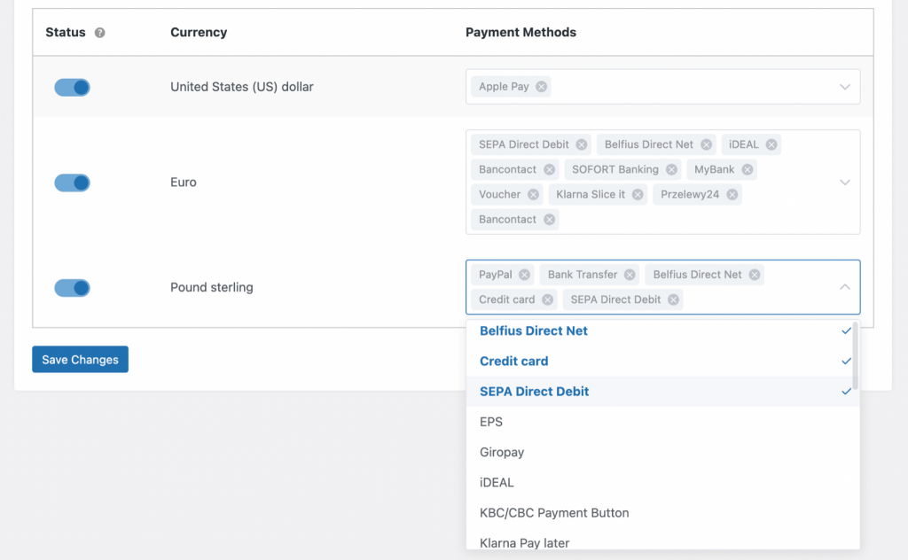Allowing checkout based on country with available payment methods