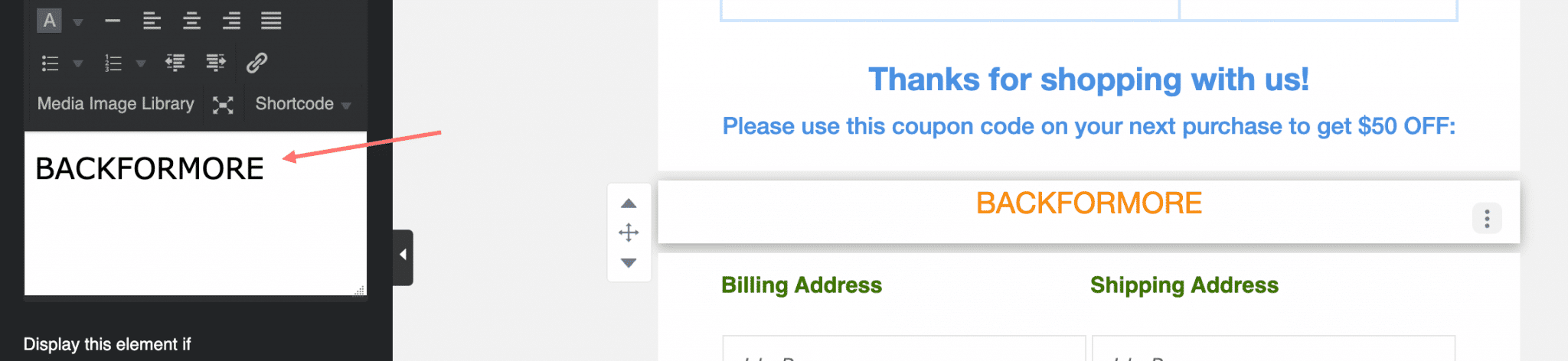 Add coupon code to email template