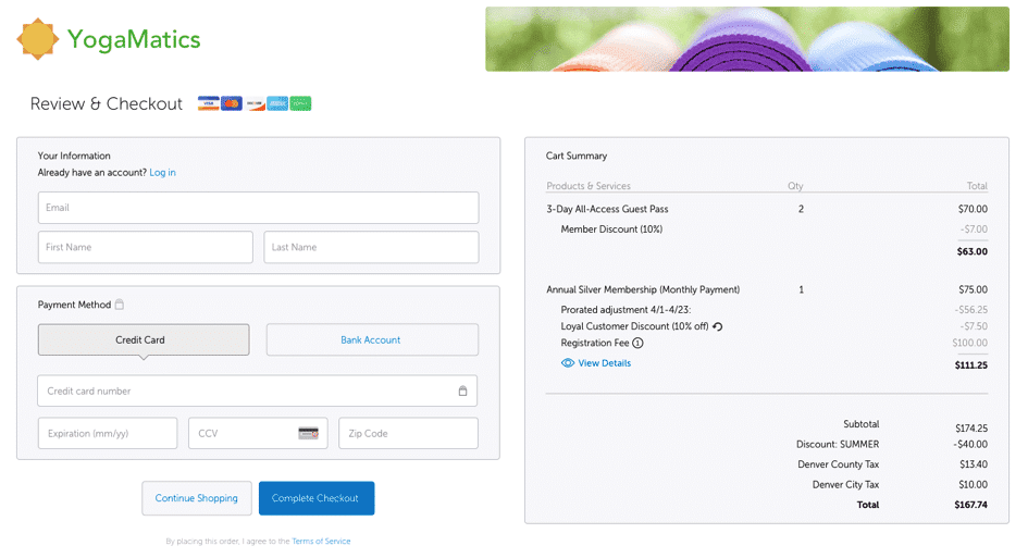 Example of Online payment form with early discount