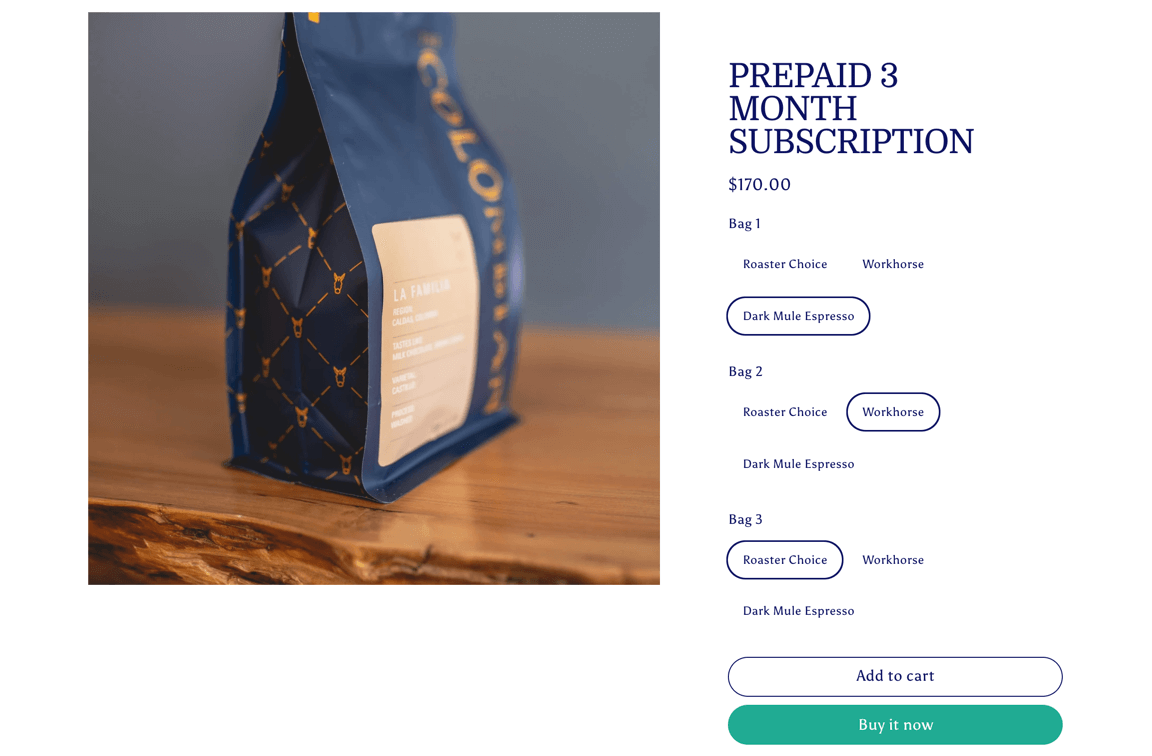 Sell coffee with Shopify with Prepaid 3 month subscriptions