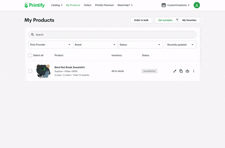 Printify store connection