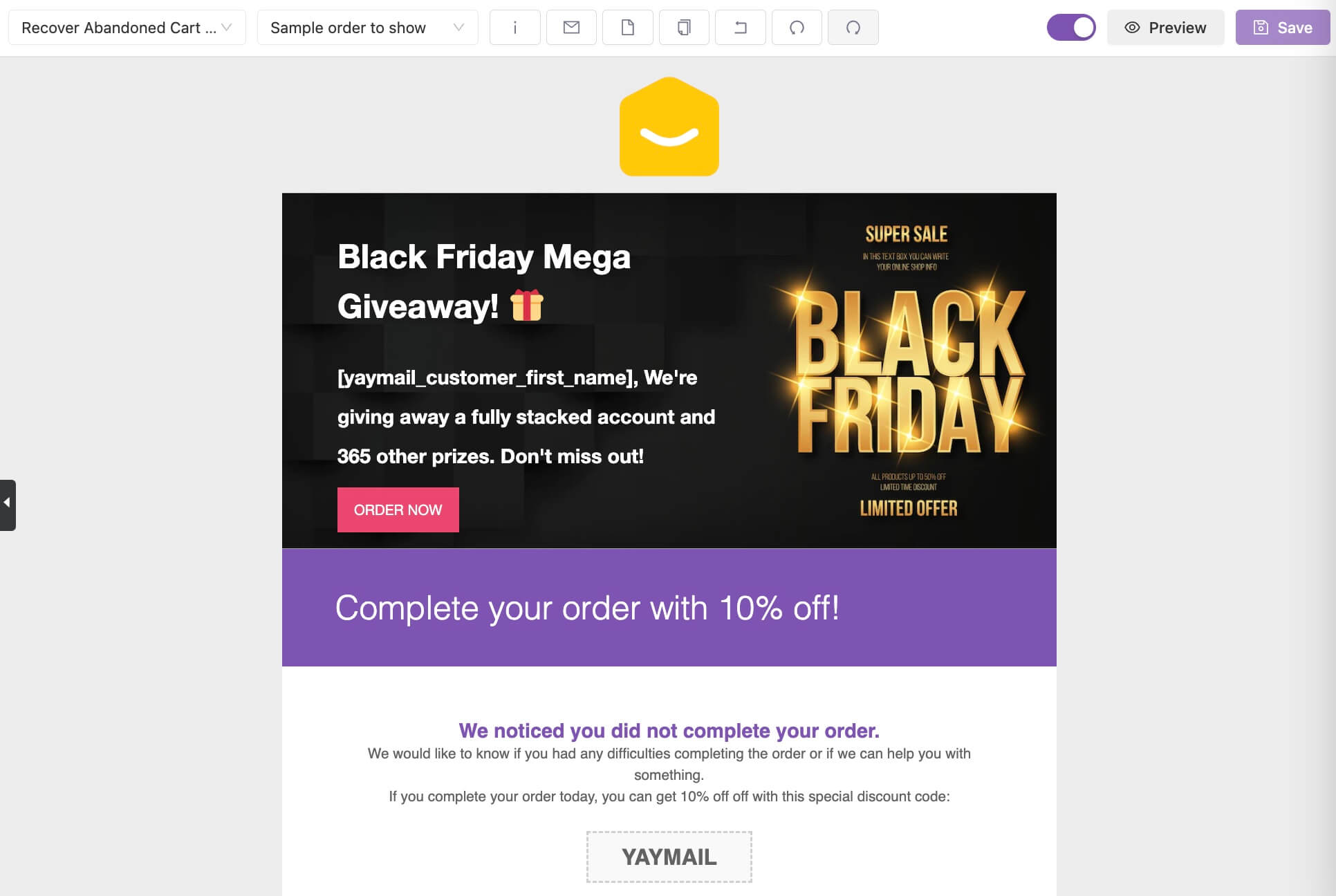 Black Friday banner preview in WooCommerce 