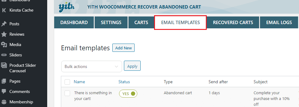 manage WooCommerce recover abandoned cart email