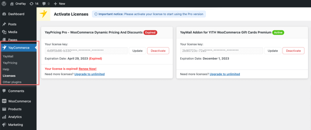 YayCommerce new admin menu in WordPress dashboard