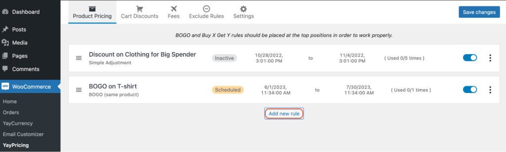 click add new rule to create dynamic pricing and discount rule