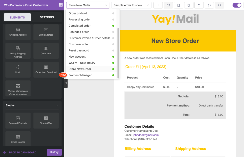 new yaymail wcfm marketplace email template