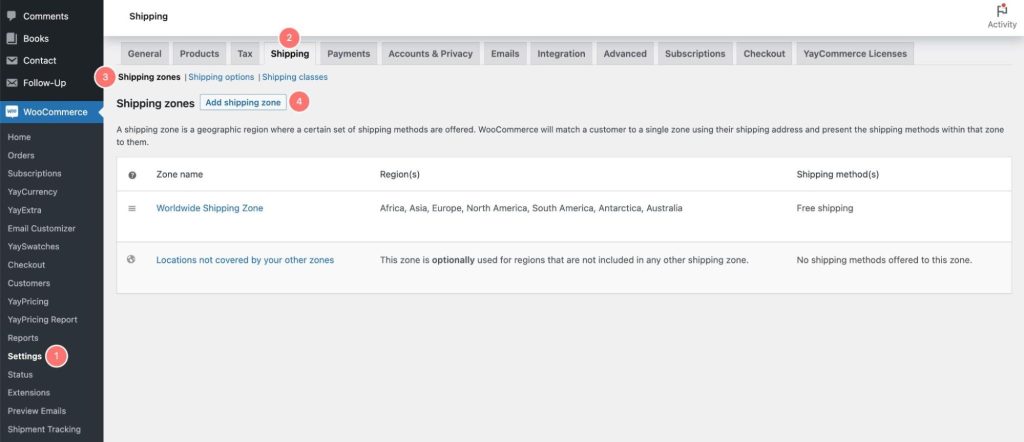 add shipping zone in woocommerce settings