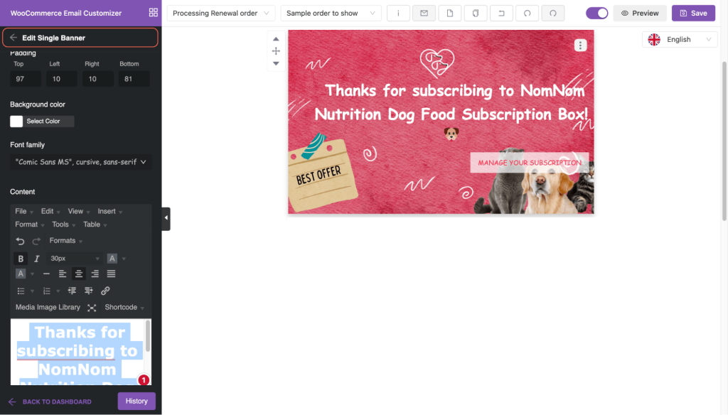 edit predesigned banner in WooCommerce subscriptions emails