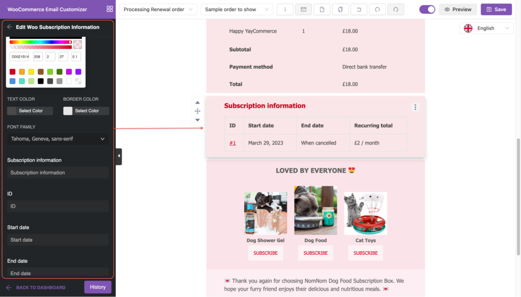 edit woocommerce subscription information in WooCommerce emails