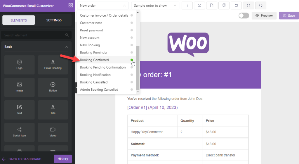 woocommerce booking confirmed template