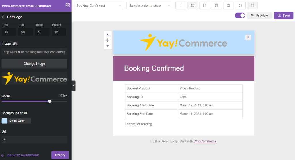 booking email logo tweaked - Customize WooCommerce Booking Email Templates