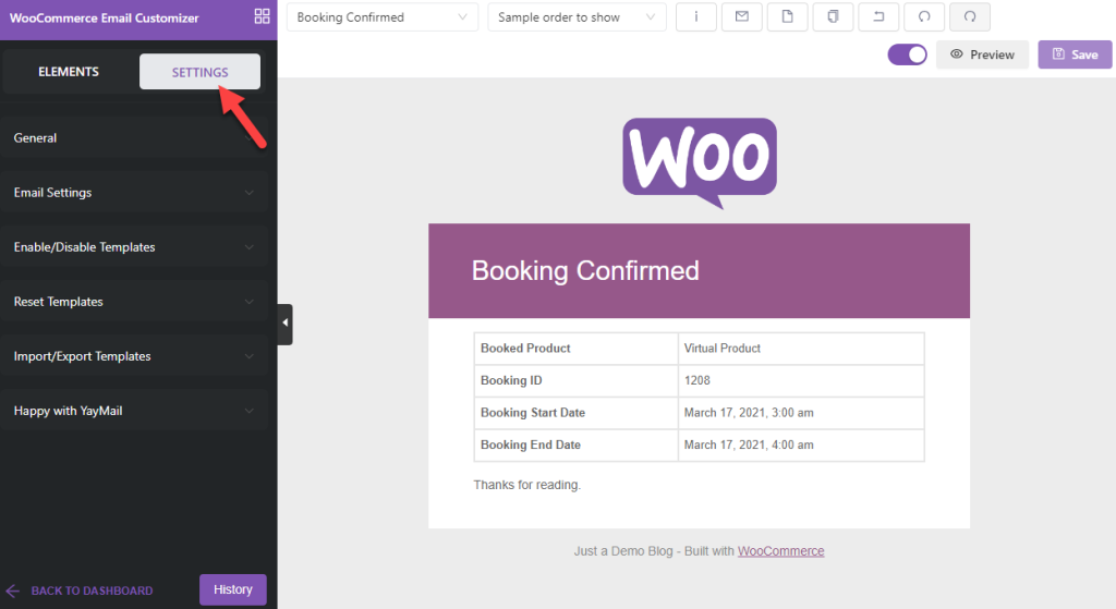 yaymail settings - Customize WooCommerce Booking Email Templates
