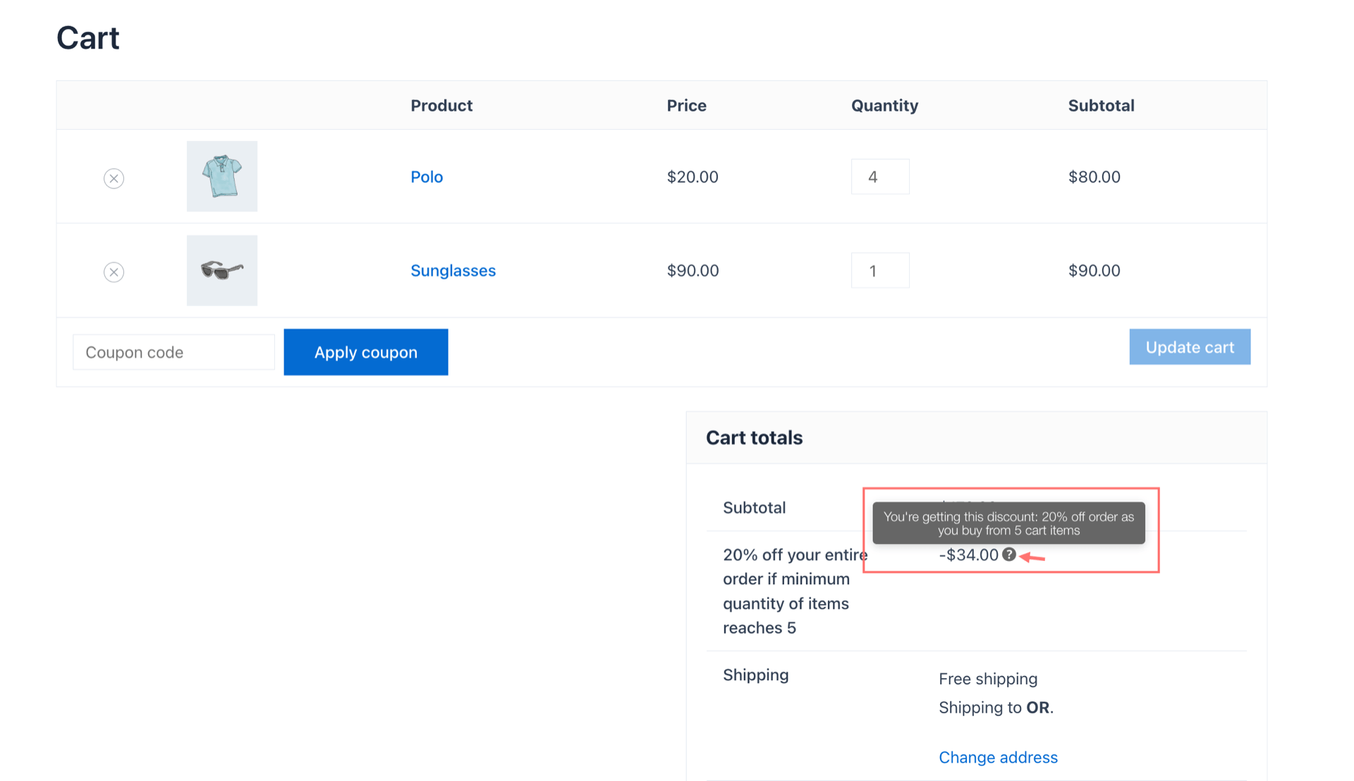 Cart total discount tooltip on the front end