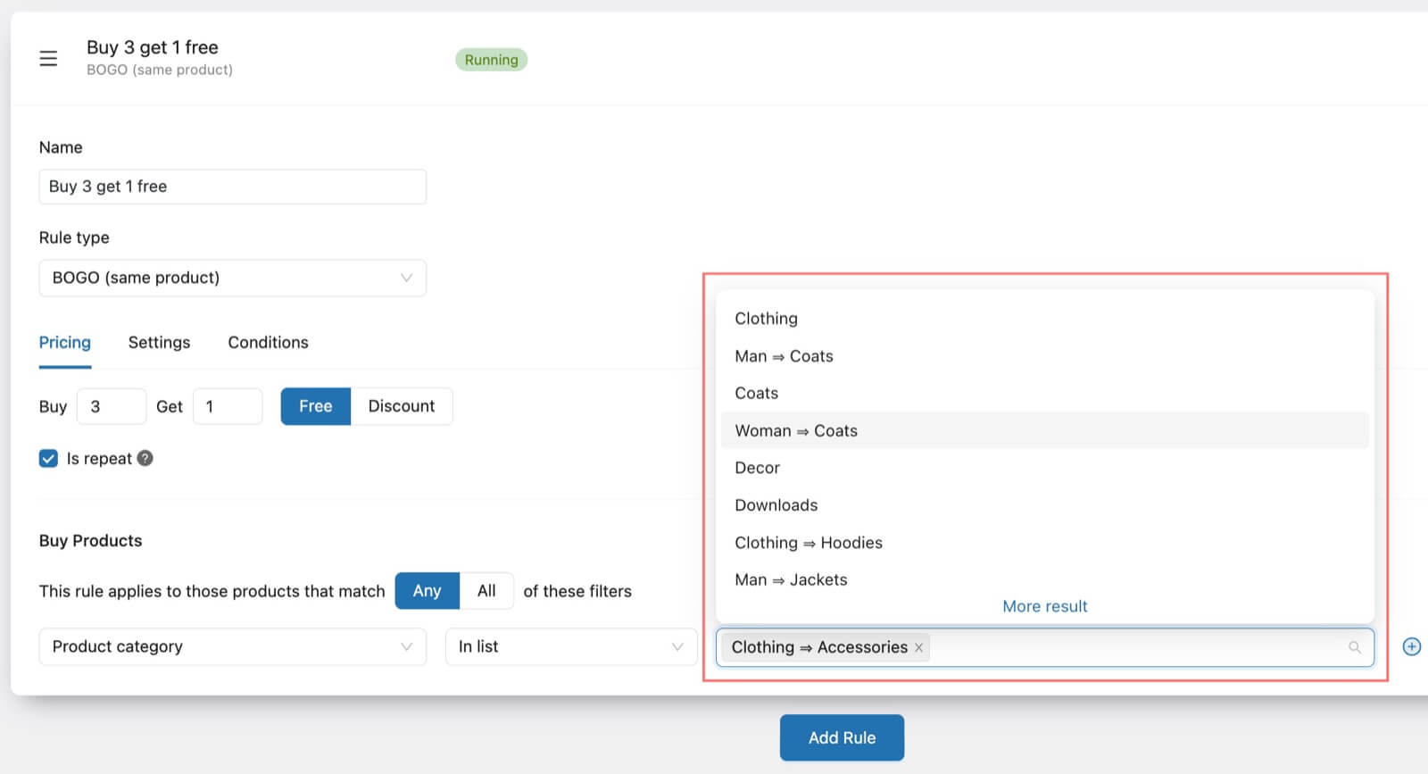 Select product category and subcategory in product filter