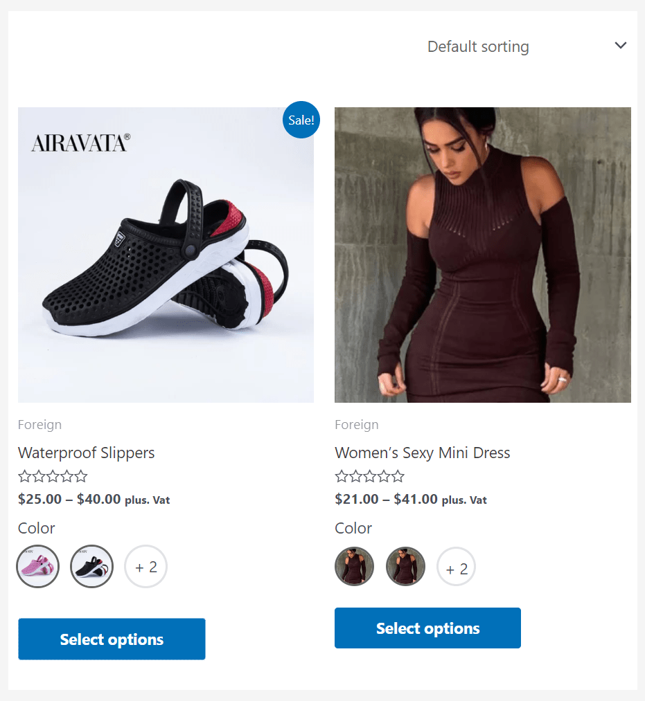 Show color variations in category of shop page