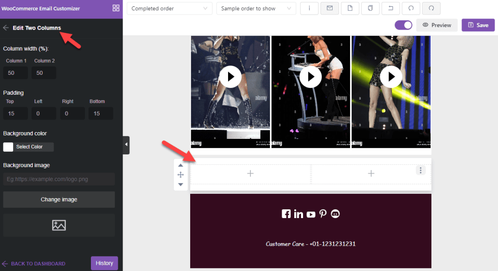 two column widget - Embed a Video in WooCommerce Email