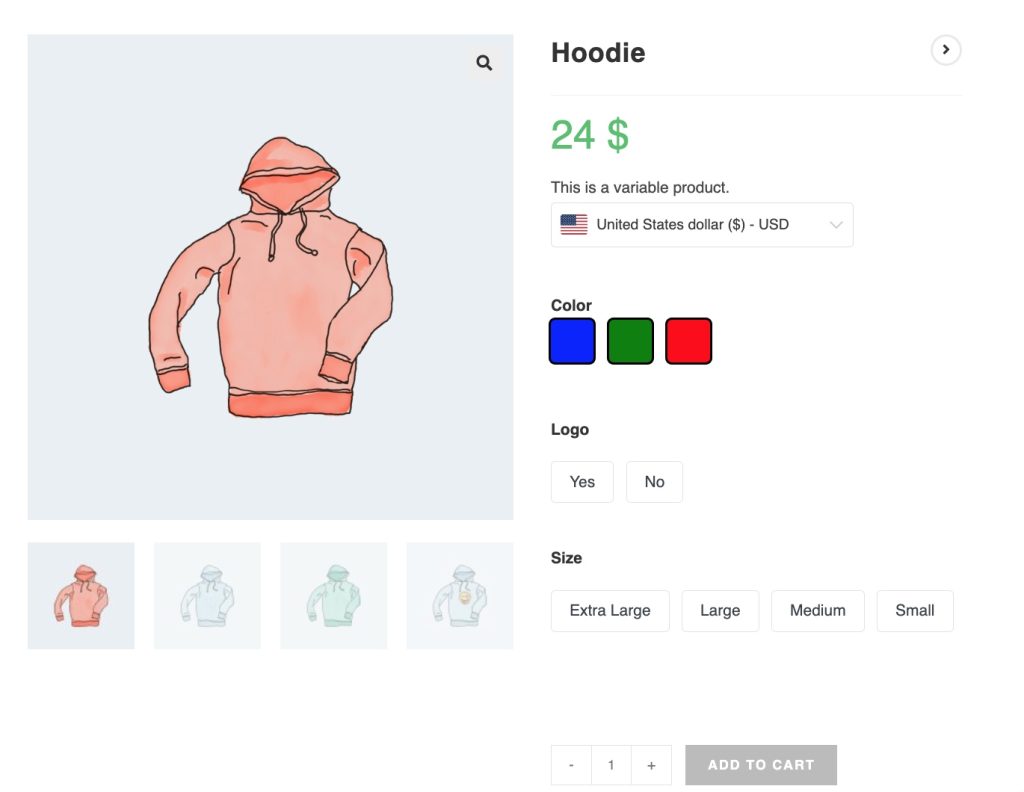 Show color variations on product page 