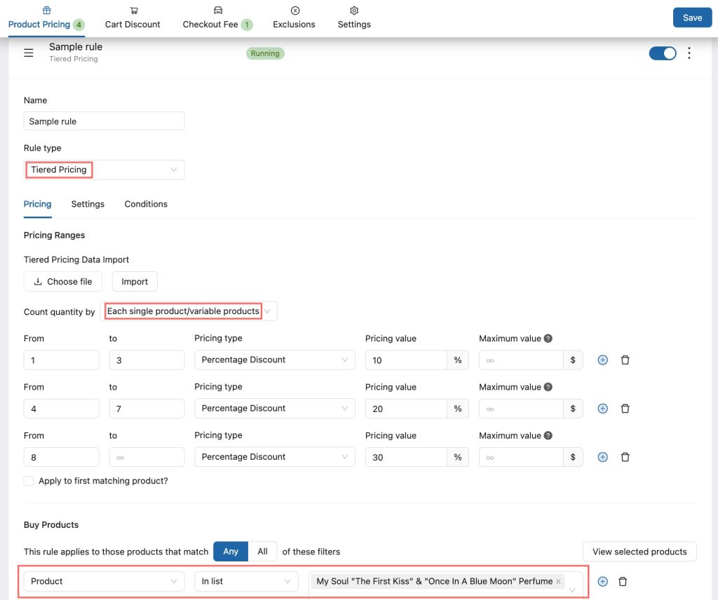 Variable products set up tiered pricing