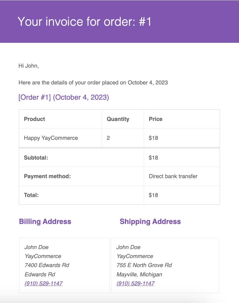 Default invoice email
