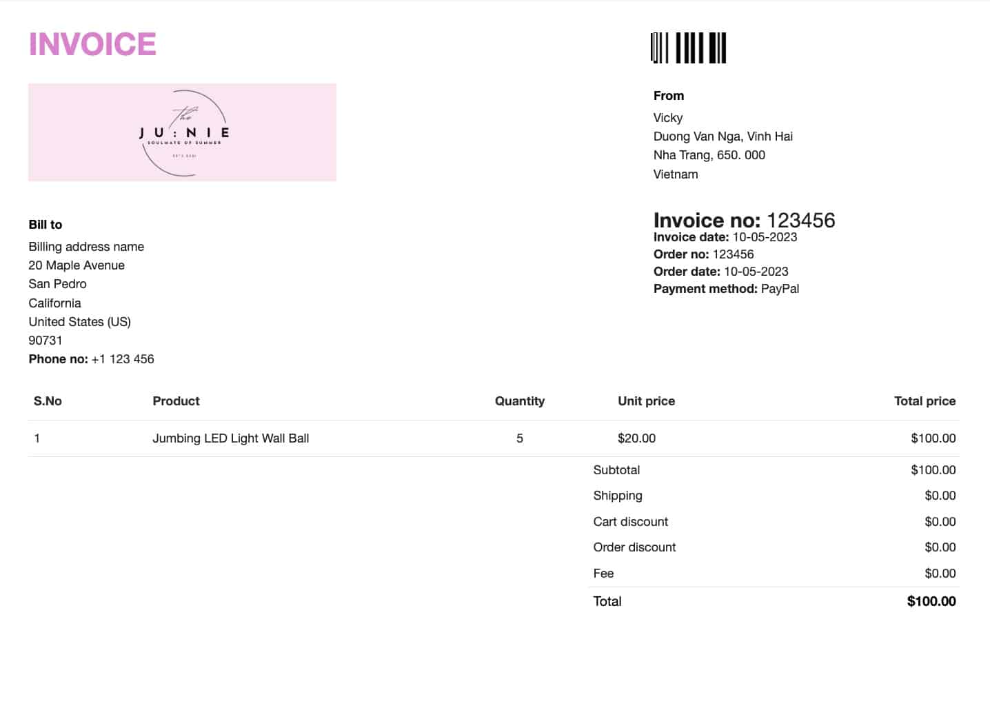 Invoice template of WooCommerce

