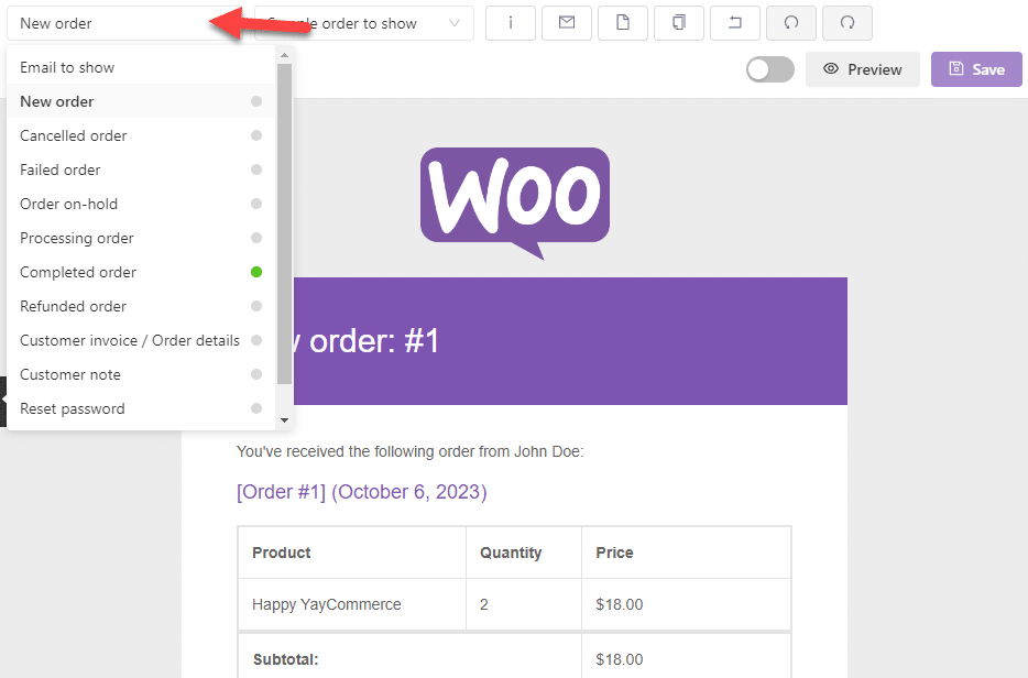 all email templates - woocommerce email preview