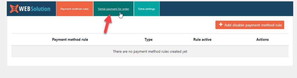 partial payment for order settings