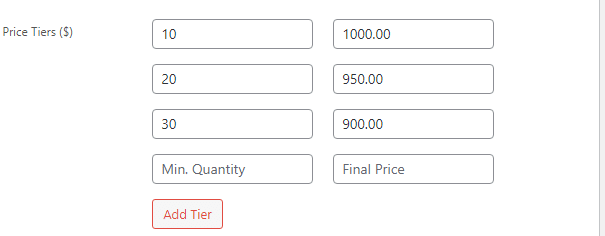 pricing tiers - display wholesale price vs retail price