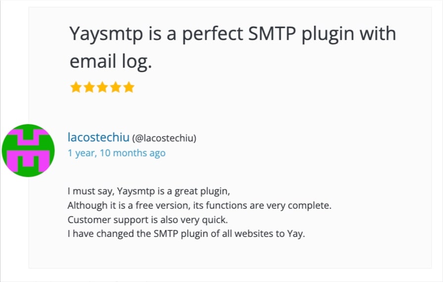Customer feedback about YaySMTP
