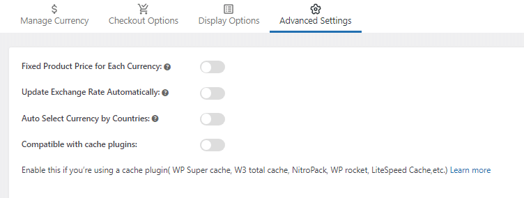 advanced settings - woocommerce prices based on currency