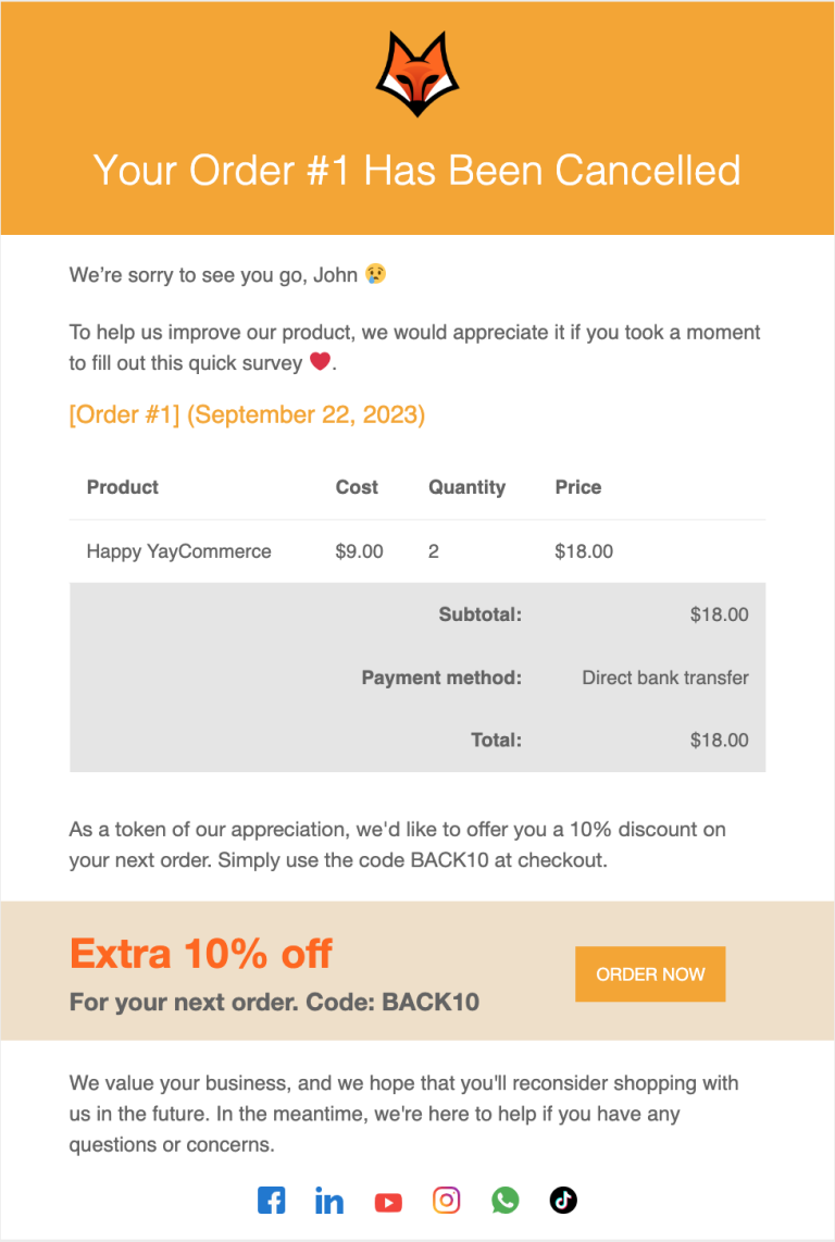 YayMail Addon for Order Cancellation Email to Customer - YayCommerce